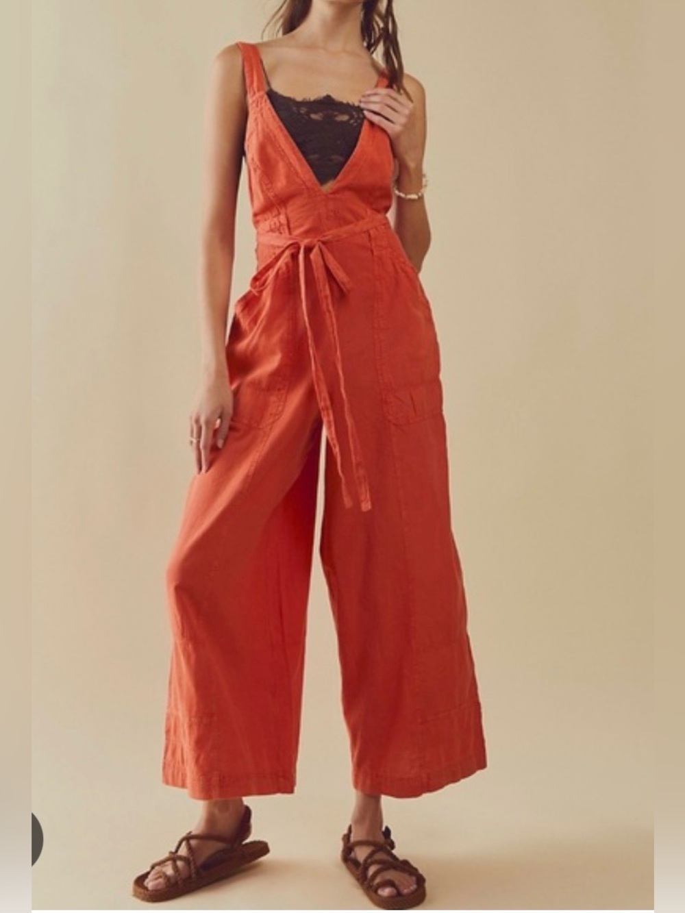 NWT Free People Wide Leg Jumpsuit Linen Cotton Medium - Picture 7 of 16